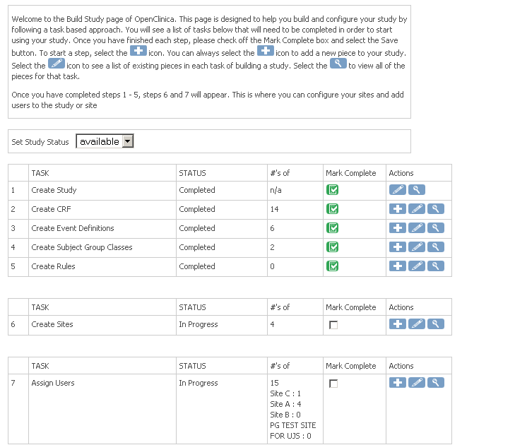 Build Study Page in OpenClinica