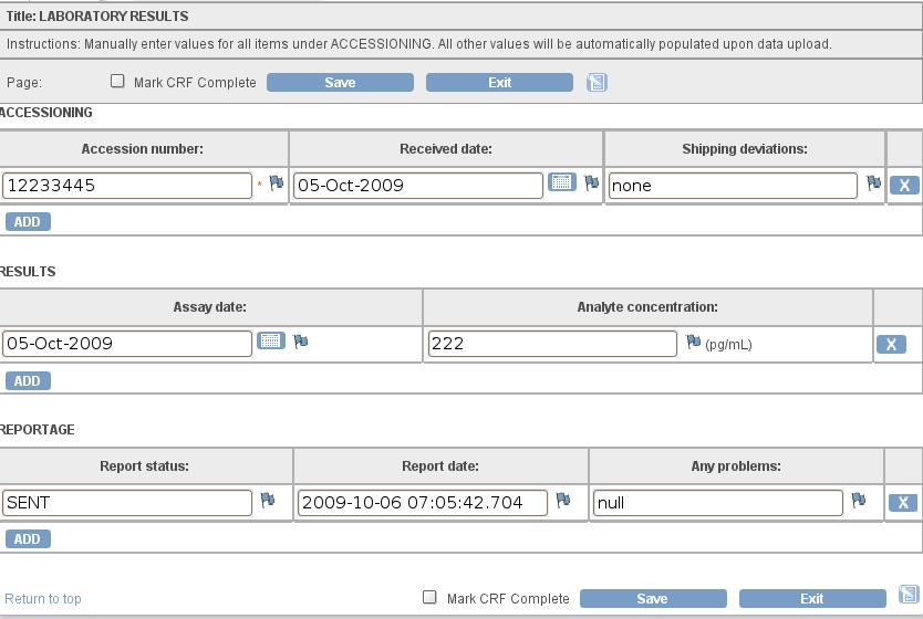 Figure 1: A simple CRF from a mock OpenClinica installation