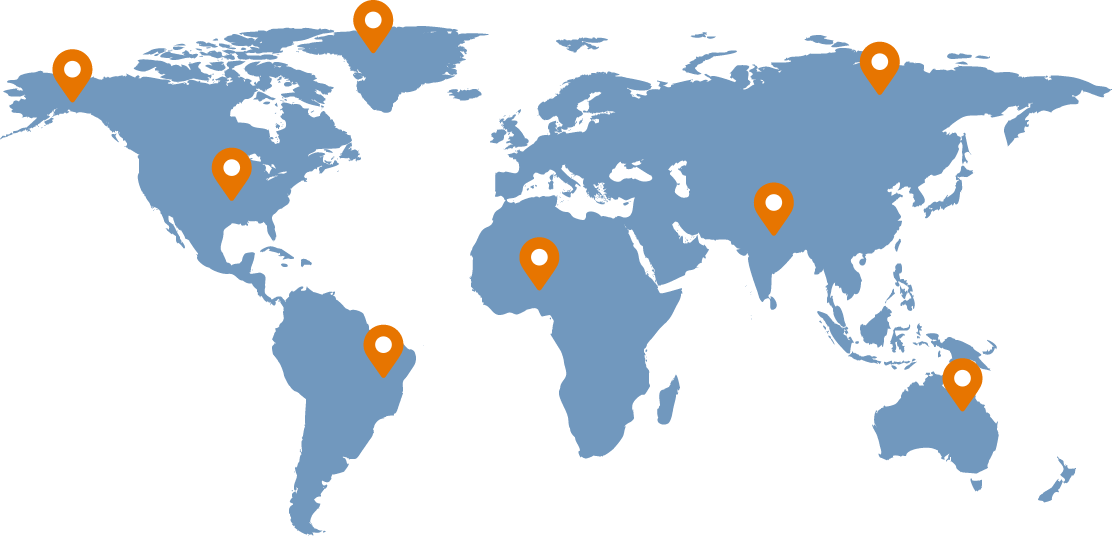 Map of supported clinical trials on six of the seven continents