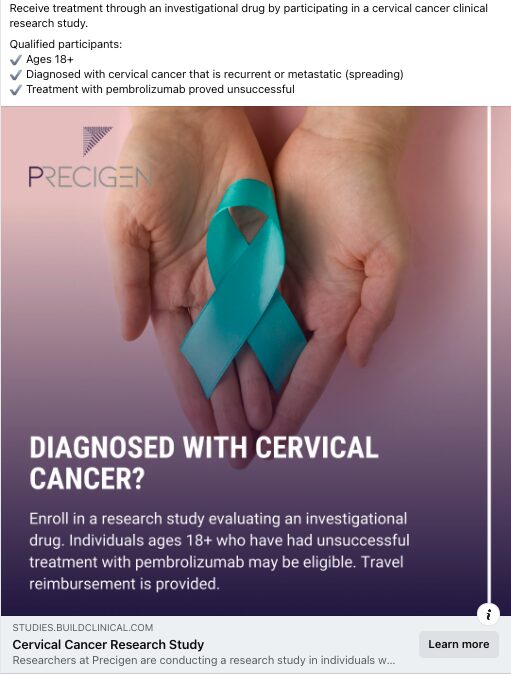 OpenClincia Recruit digital ads - cervical cancer
