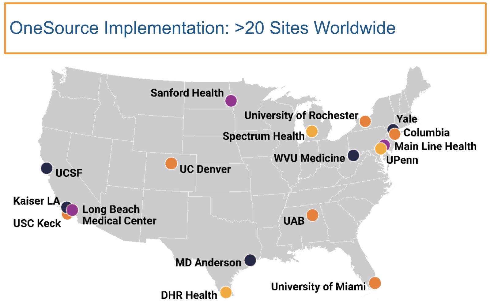 Map showing US sites of OneSource implementation